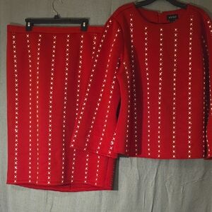 Ashro Red Star-Patterned Midi Skirt Set